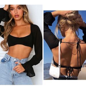 NWT White Fox Boutique Sheer Perfection Long Sleeve Crop Corset Black Size Small